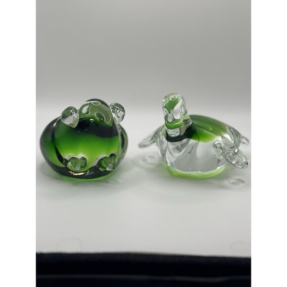 Murano Style Frog And Turtle Paperweight Set Green Hand Blown Art Glass - Picture 1 of 14